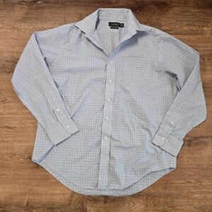 Lauren Ralph Lauren Men's Blue Checkered Shirt Non Iron 16 1/2 34/35 100% Cotton
